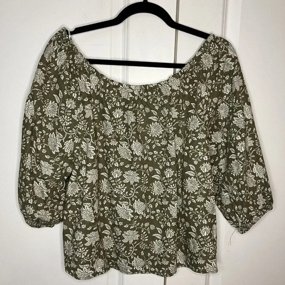 NWT Springfield Reconsider Floral Linen Off Shoulder  Boat Neck Open Back Top - Picture 3 of 7